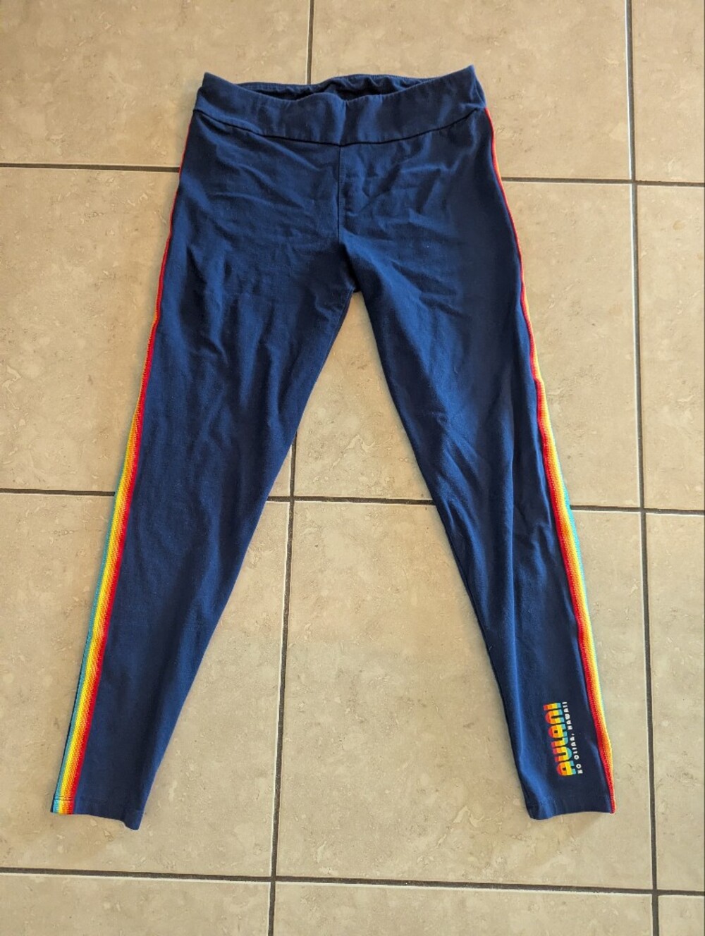 Disney Navy Leggings with Rainbow Side Stripes